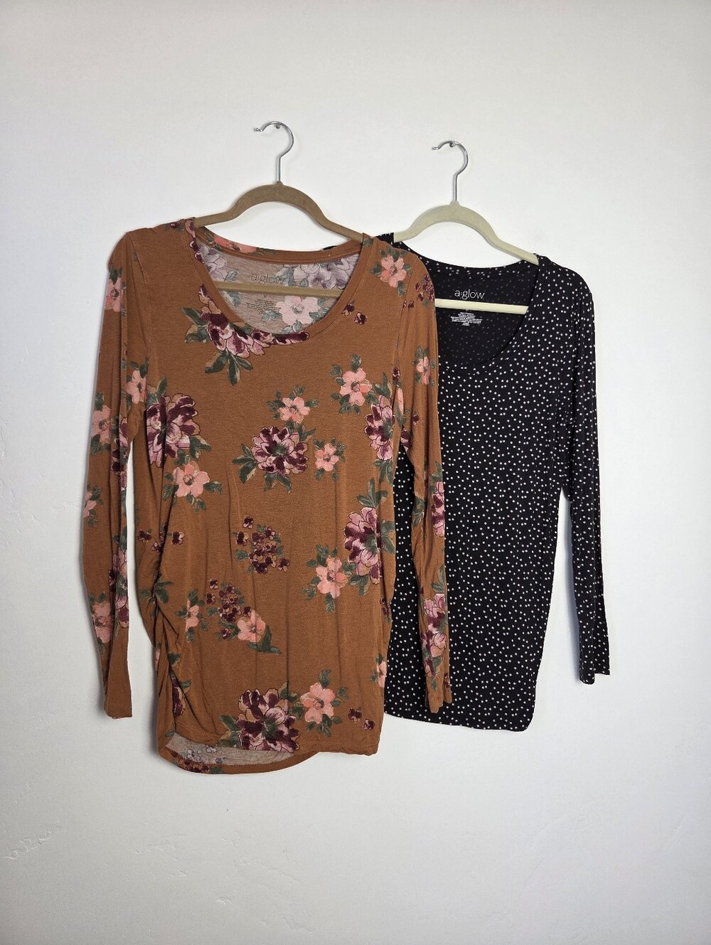 A Glow Maternity Top Bundle Floral Polka Dot Pregnancy Modest Long Sleeve Medium